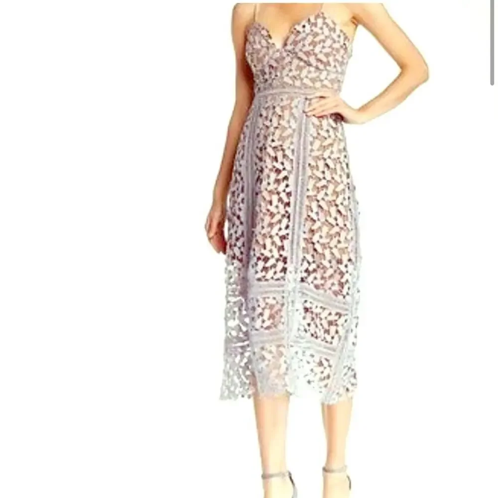 Elliatt Tingle Floral Lace Dress periwinkle nude size small S - Picture 9 of 9